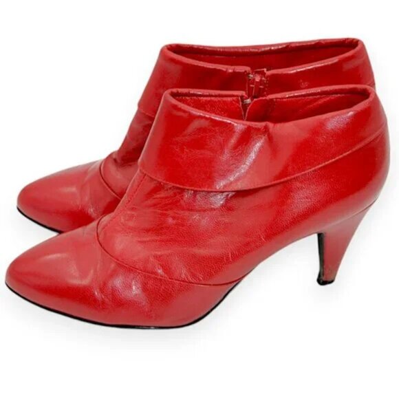 Aldo Fire Red Leather Classic Cone Heels Low Ankle Booties Shooties 39 8.5 - Picture 3 of 9